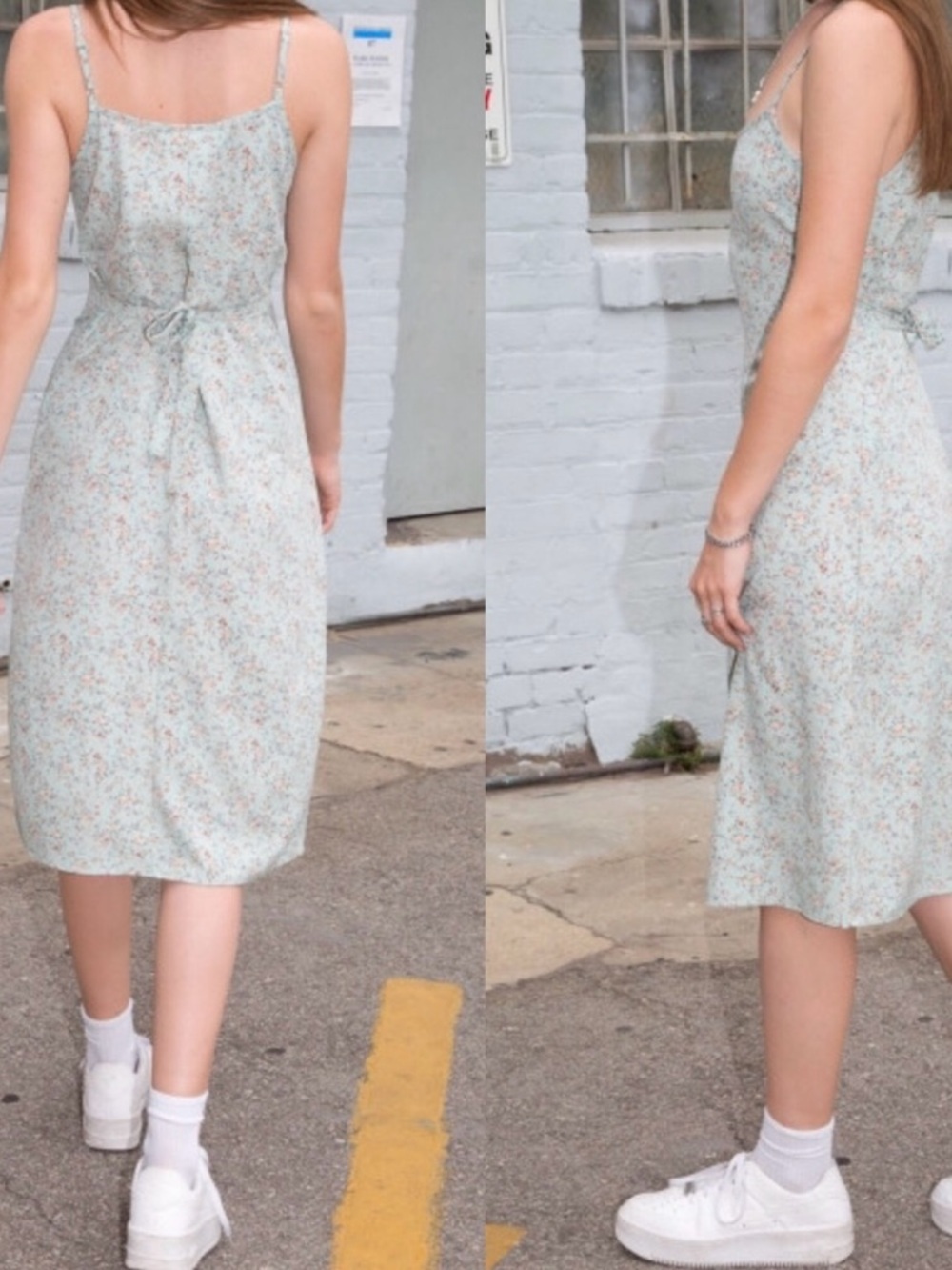 Brandy Melville Paulina Midi Dress Mint Floral Tie Back Slip Dress One Size